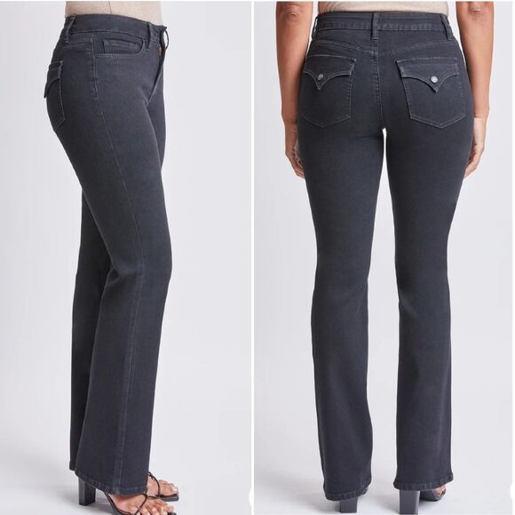 YMI Black Sustainable High Rise Flap Pocket Bootcut Jeans Size 7 / 28 - Picture 1 of 16